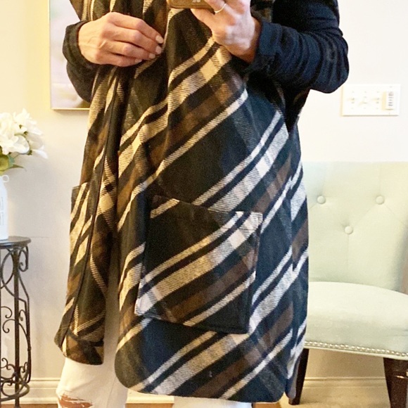 Lucky Brand Plaid Vest Shacket Jacket Long Duster women’s Medium - Picture 4 of 10